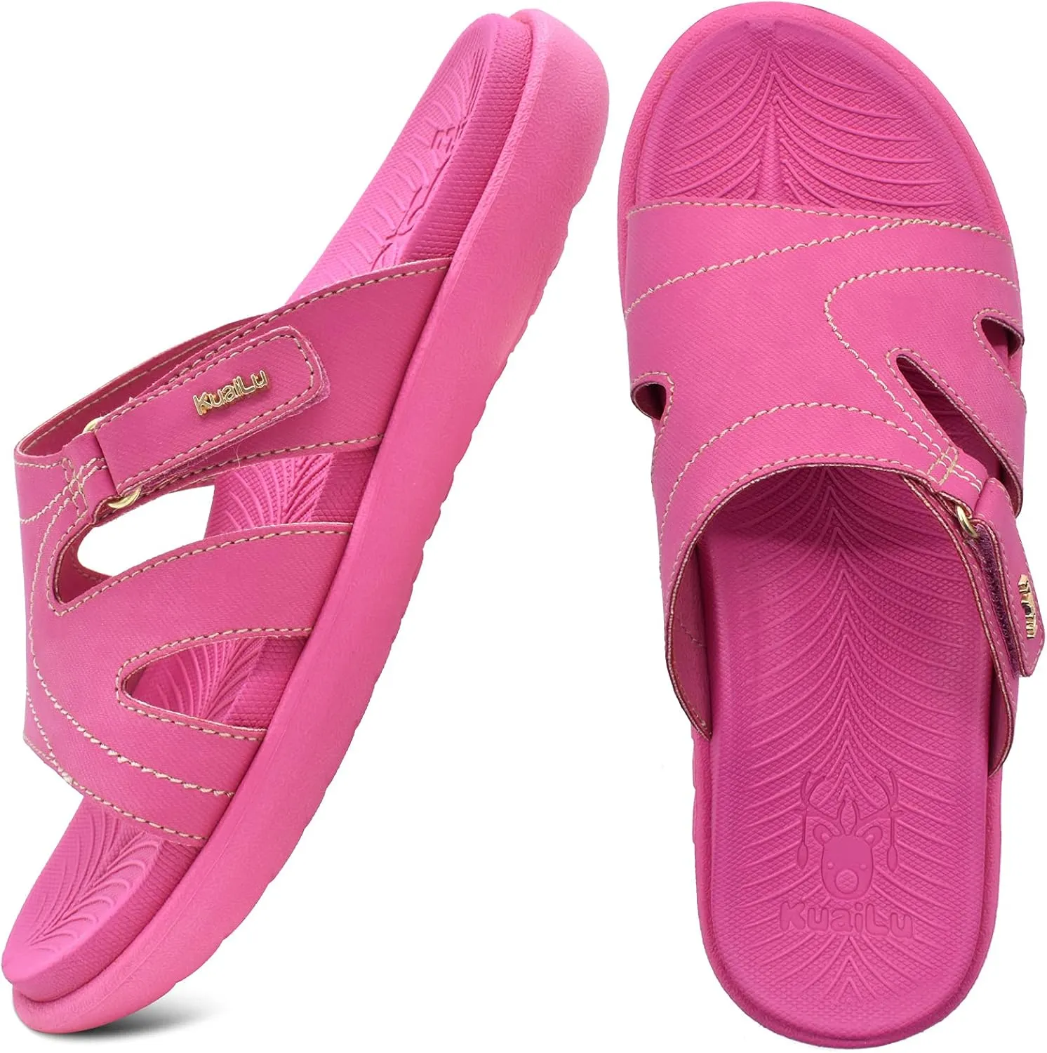KuaiLu Womens Fashion Orthotic Slides Ladies Lightweight Athletic Yoga Mat Sandals Slip On Thick Cushion Slippers Sandals With Comfortable Plantar Fasciitis Arch Support
