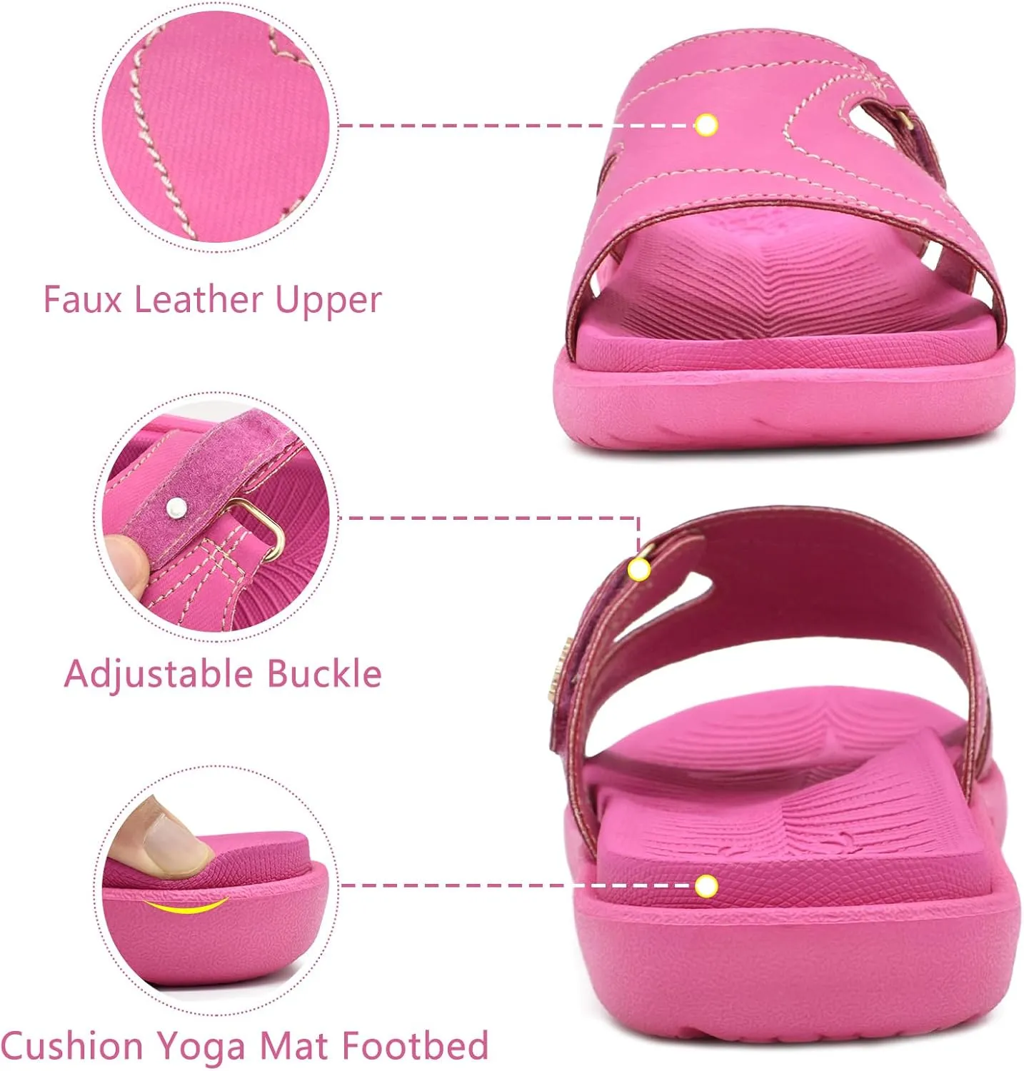 KuaiLu Womens Fashion Orthotic Slides Ladies Lightweight Athletic Yoga Mat Sandals Slip On Thick Cushion Slippers Sandals With Comfortable Plantar Fasciitis Arch Support