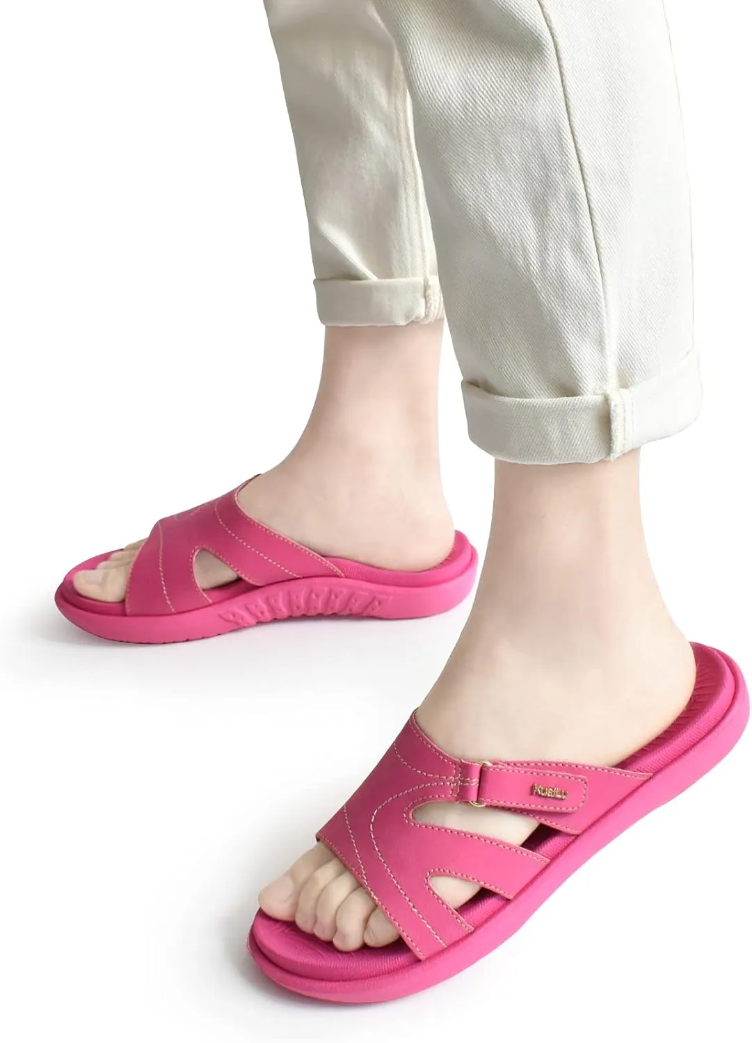 KuaiLu Womens Fashion Orthotic Slides Ladies Lightweight Athletic Yoga Mat Sandals Slip On Thick Cushion Slippers Sandals With Comfortable Plantar Fasciitis Arch Support