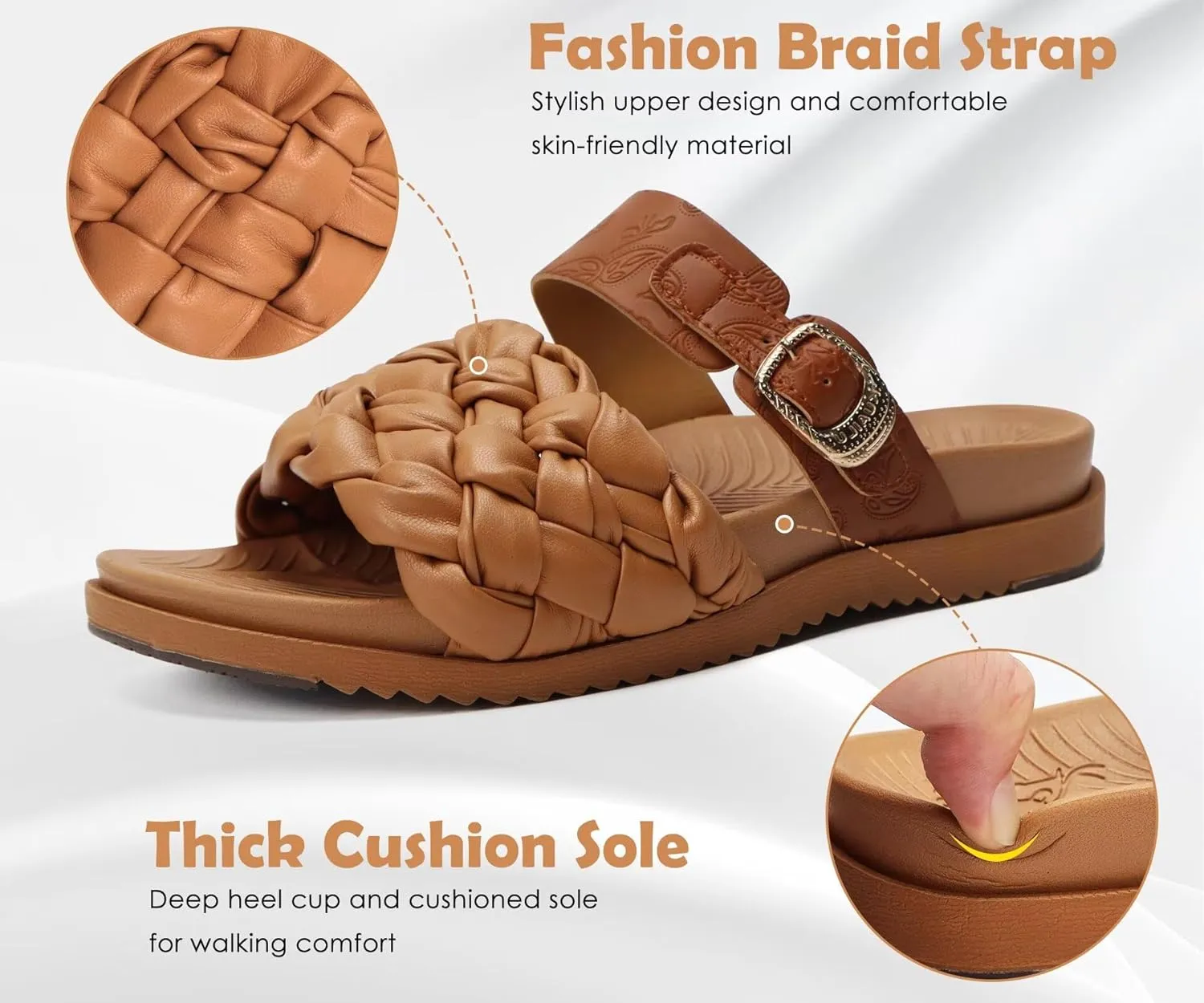 KuaiLu Womens Orthopedic Sandals Comfortable Arch Support Fashion Summer Beach Dressy Sandals With Leather Braided Adjustable Open Toe Cushion Travel Outdoor Plantar Fasciitis Shoes US Size5-11