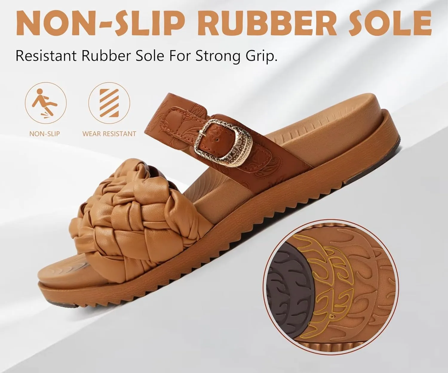KuaiLu Womens Orthopedic Sandals Comfortable Arch Support Fashion Summer Beach Dressy Sandals With Leather Braided Adjustable Open Toe Cushion Travel Outdoor Plantar Fasciitis Shoes US Size5-11