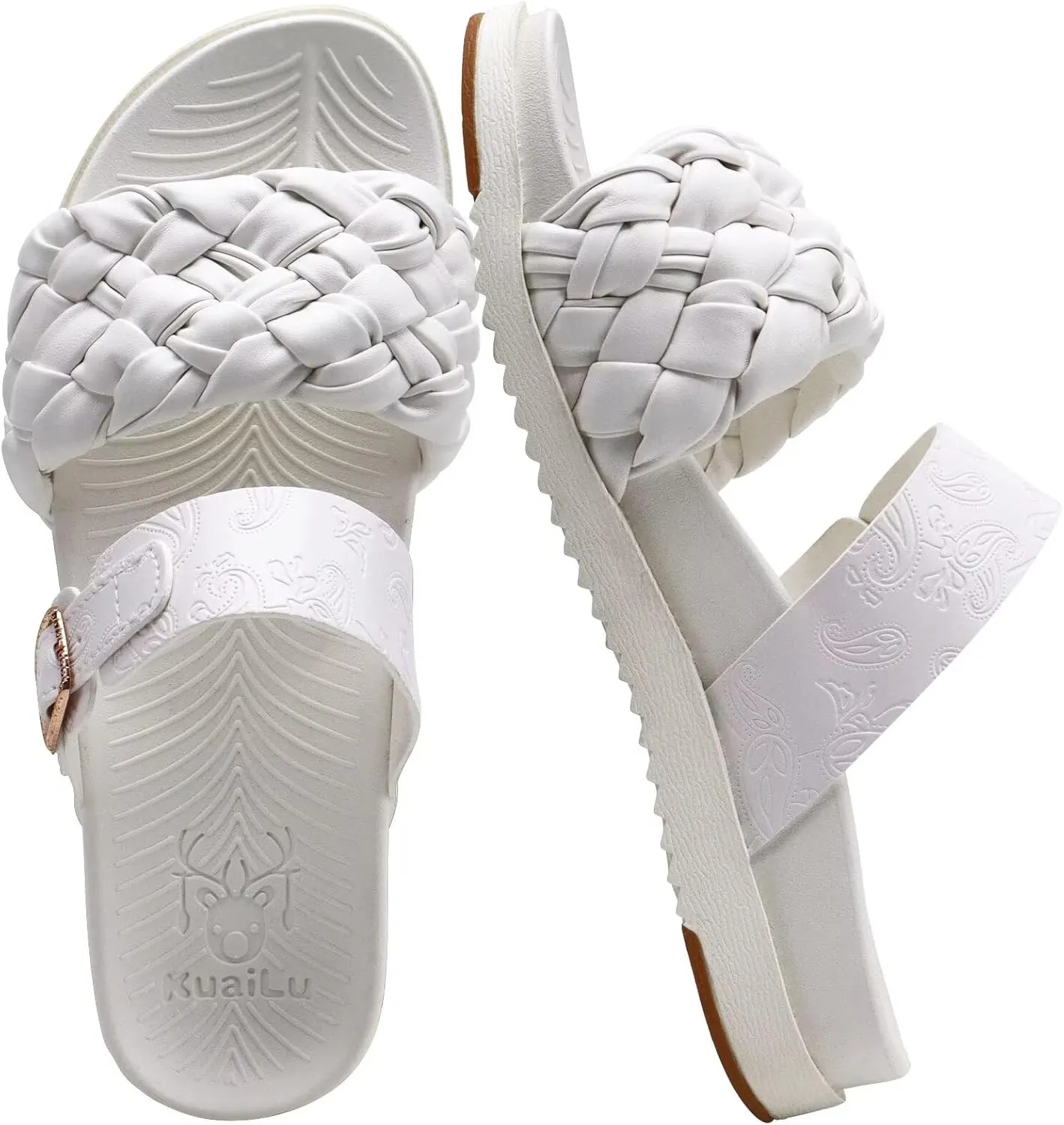 KuaiLu Womens Orthopedic Sandals Comfortable Arch Support Fashion Summer Beach Dressy Sandals With Leather Braided Adjustable Open Toe Cushion Travel Outdoor Plantar Fasciitis Shoes US Size5-11