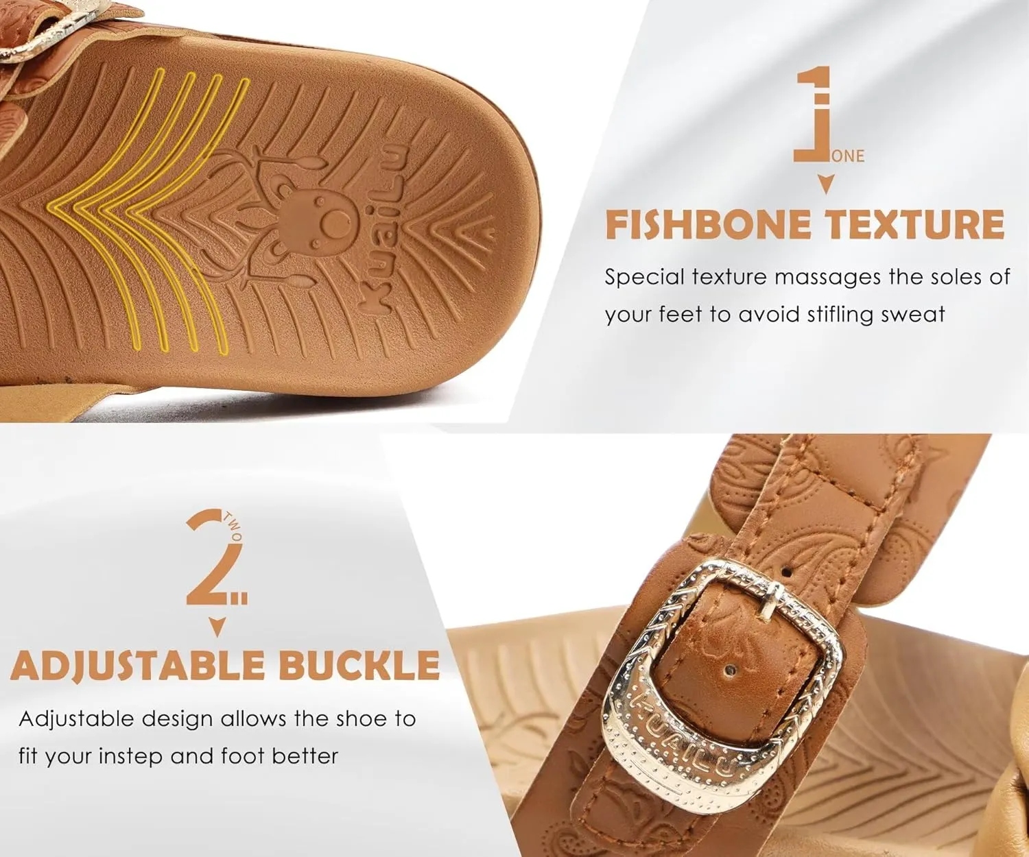 KuaiLu Womens Orthopedic Sandals Comfortable Arch Support Fashion Summer Beach Dressy Sandals With Leather Braided Adjustable Open Toe Cushion Travel Outdoor Plantar Fasciitis Shoes US Size5-11