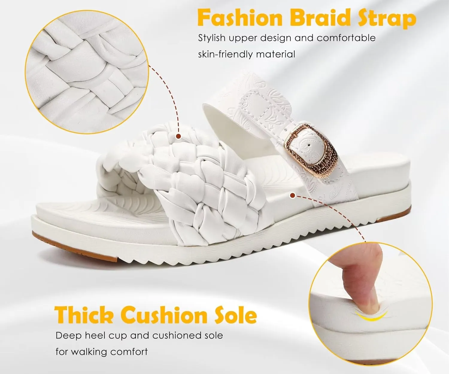 KuaiLu Womens Orthopedic Sandals Comfortable Arch Support Fashion Summer Beach Dressy Sandals With Leather Braided Adjustable Open Toe Cushion Travel Outdoor Plantar Fasciitis Shoes US Size5-11