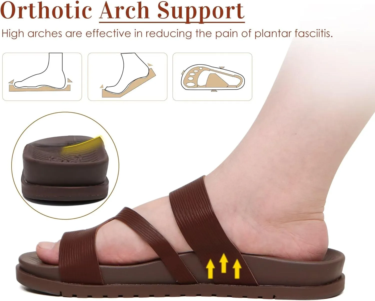 KuaiLu Womens Orthopedic Sandals With Comfortable Arch Support Cushion Yoga Mat Slides Fashion Summer Beach Flat Sandles Adjustable Open Toe Travel Outdoor Plantar Fasciitis Flip Flops US Size 5-11