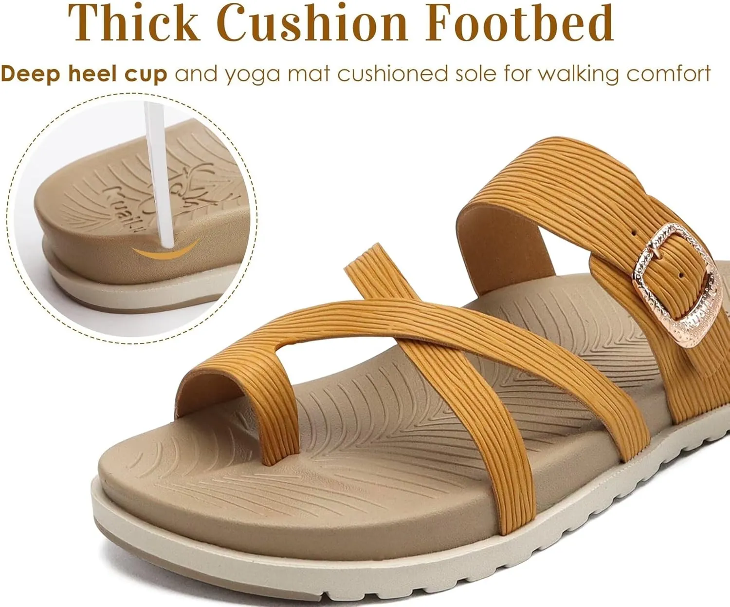 KuaiLu Womens Orthopedic Sandals With Comfortable Arch Support Cushion Yoga Mat Slides Fashion Summer Beach Flat Sandles Adjustable Open Toe Travel Outdoor Plantar Fasciitis Flip Flops US Size 5-11