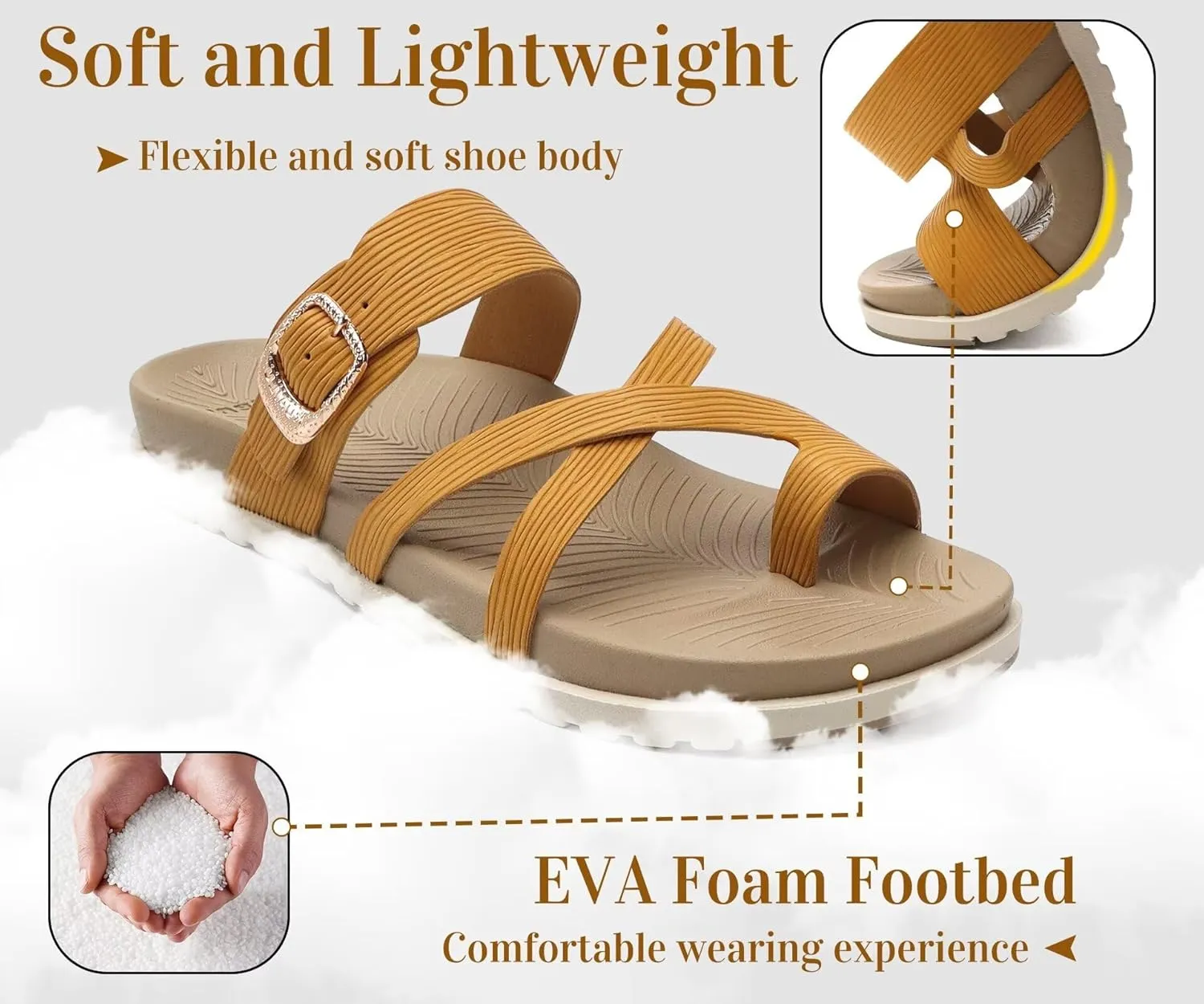 KuaiLu Womens Orthopedic Sandals With Comfortable Arch Support Cushion Yoga Mat Slides Fashion Summer Beach Flat Sandles Adjustable Open Toe Travel Outdoor Plantar Fasciitis Flip Flops US Size 5-11