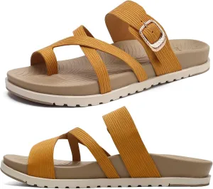 KuaiLu Womens Orthopedic Sandals With Comfortable Arch Support Cushion Yoga Mat Slides Fashion Summer Beach Flat Sandles Adjustable Open Toe Travel Outdoor Plantar Fasciitis Flip Flops US Size 5-11