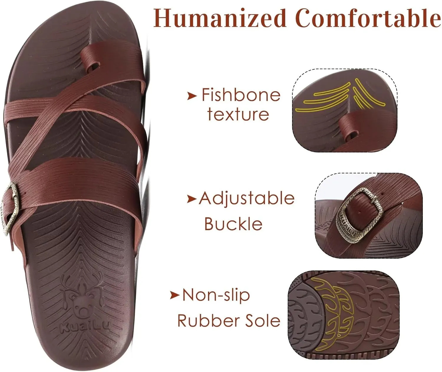 KuaiLu Womens Orthopedic Sandals With Comfortable Arch Support Cushion Yoga Mat Slides Fashion Summer Beach Flat Sandles Adjustable Open Toe Travel Outdoor Plantar Fasciitis Flip Flops US Size 5-11
