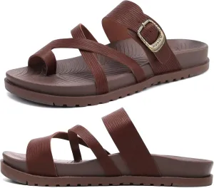 KuaiLu Womens Orthopedic Sandals With Comfortable Arch Support Cushion Yoga Mat Slides Fashion Summer Beach Flat Sandles Adjustable Open Toe Travel Outdoor Plantar Fasciitis Flip Flops US Size 5-11