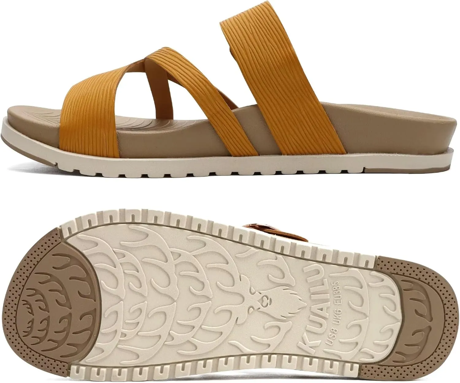 KuaiLu Womens Orthopedic Sandals With Comfortable Arch Support Cushion Yoga Mat Slides Fashion Summer Beach Flat Sandles Adjustable Open Toe Travel Outdoor Plantar Fasciitis Flip Flops US Size 5-11