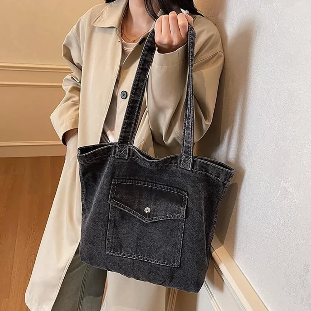 Large Capacity Retro Denim Messenger Bag, Vintage Casual Fashion Jean Shoulder Tote, Novelty Canvas Satchel Hobo Handbag