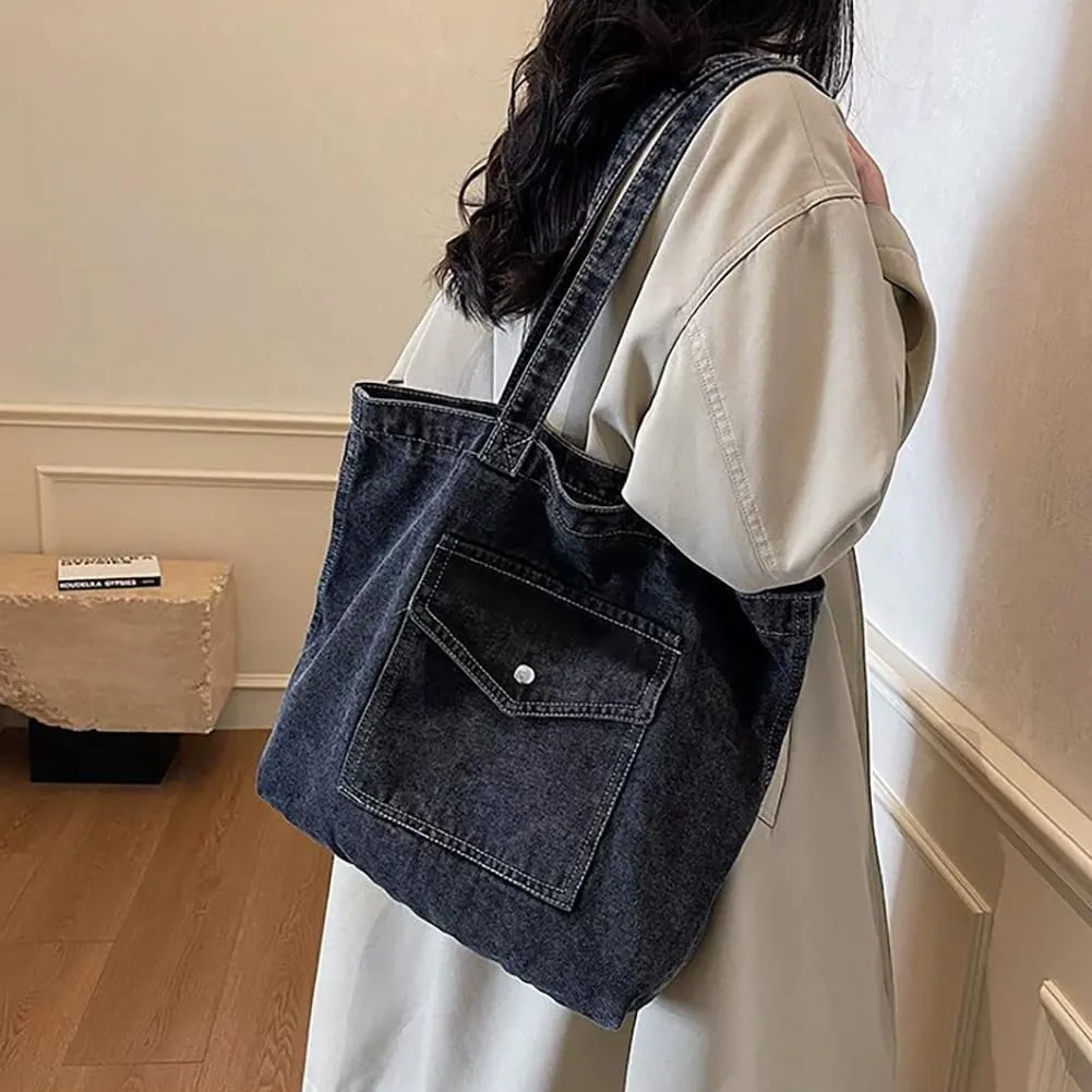Large Capacity Retro Denim Messenger Bag, Vintage Casual Fashion Jean Shoulder Tote, Novelty Canvas Satchel Hobo Handbag
