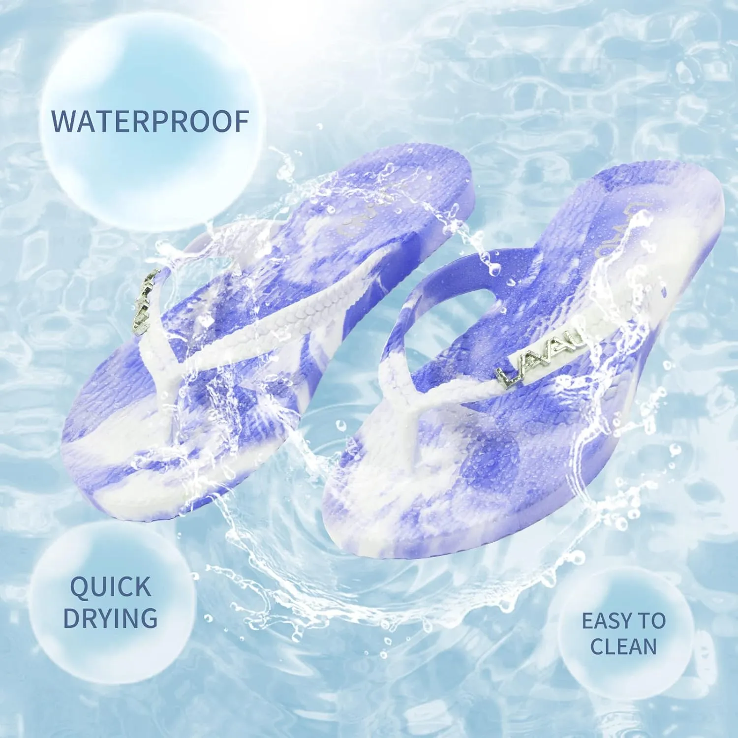 LAVAU Women Waterproof Flip Flops, Shower & Water No-Slip Sandals for Pool and Beach