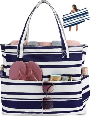 LEDAOU Beach Tote Bag - Women's Waterproof Sandproof Zipper Beach Bags for Pool, Gym, Travel with Wet Pocket