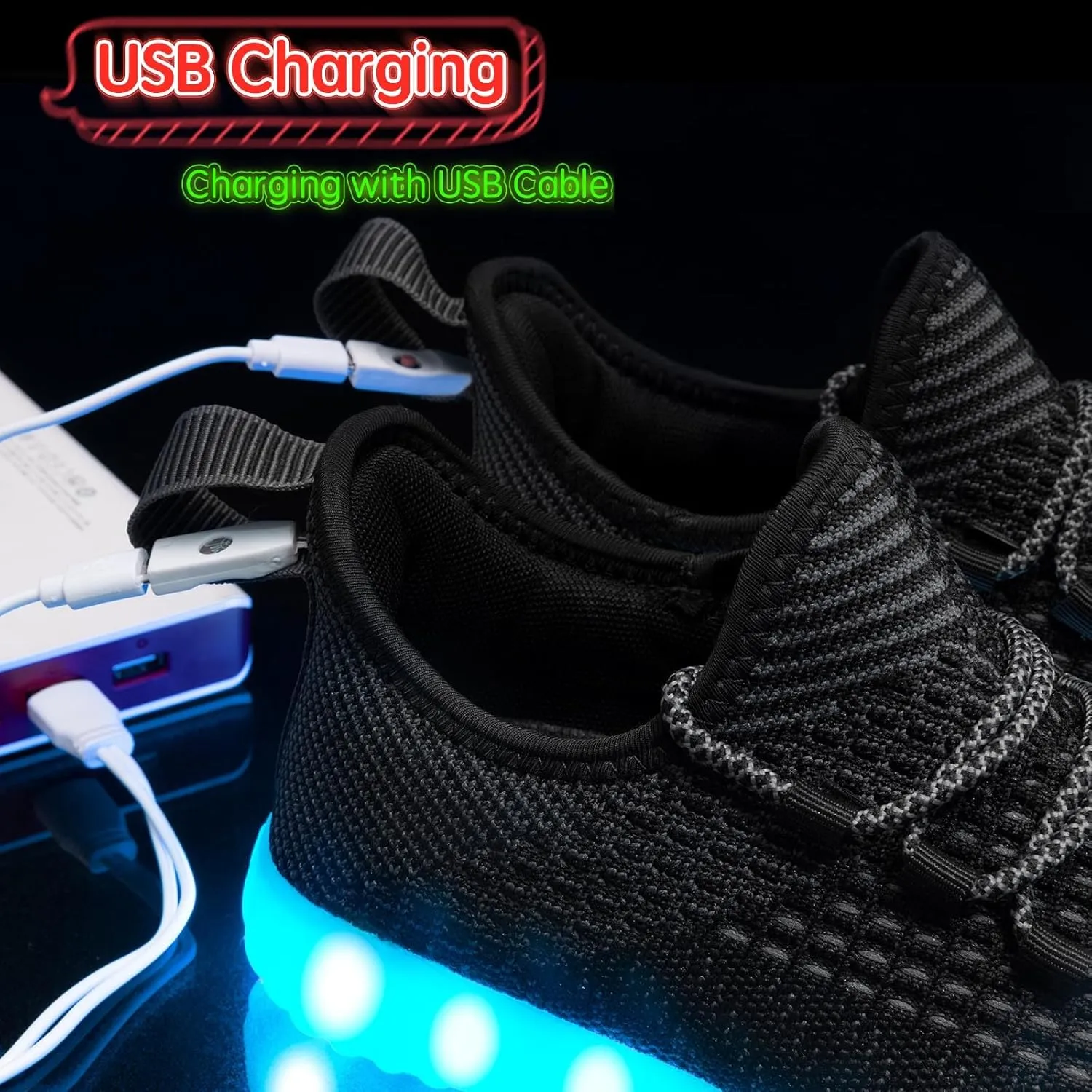 Light Up Shoes for Women Men, Unisex USB Charging LED Shoes Adult Halloween Mesh Upper Glowing Luminous Trainers Dancing Flashing Sneakers
