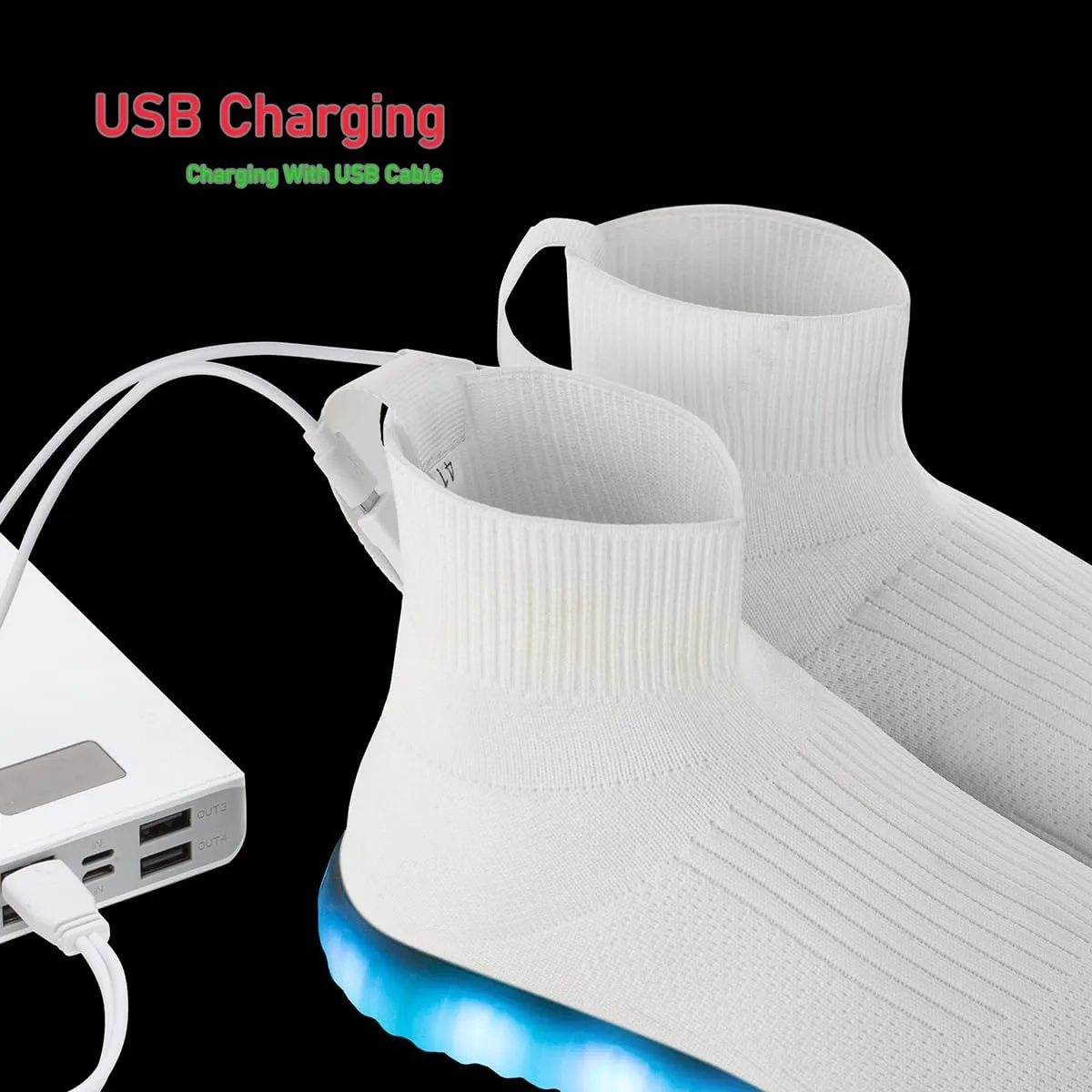 Light Up Shoes for Women Men USB Charging Unisex LED Shoes Halloween Flashing Dancing Sneakers with Mesh Uppers Black