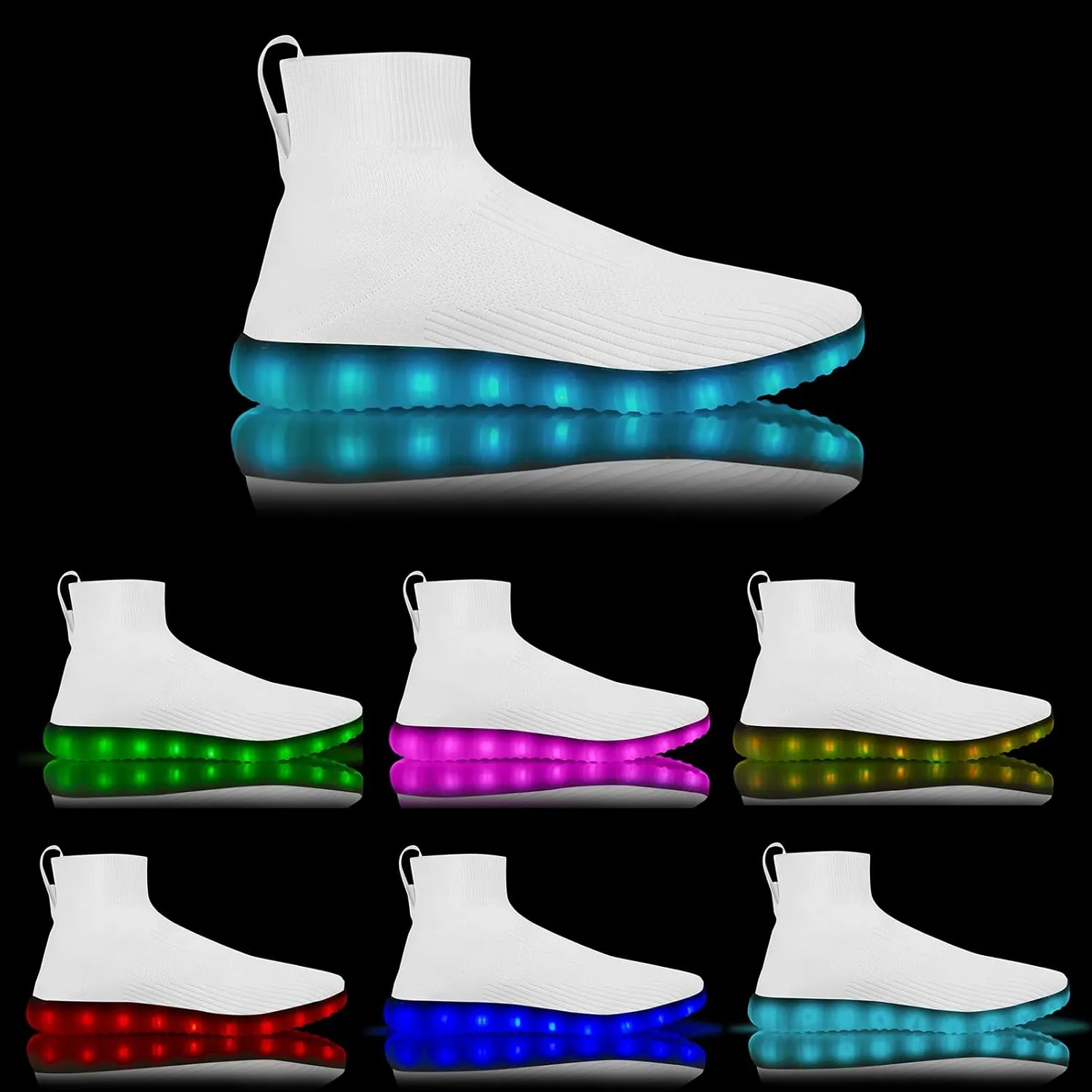 Light Up Shoes for Women Men USB Charging Unisex LED Shoes Halloween Flashing Dancing Sneakers with Mesh Uppers Black