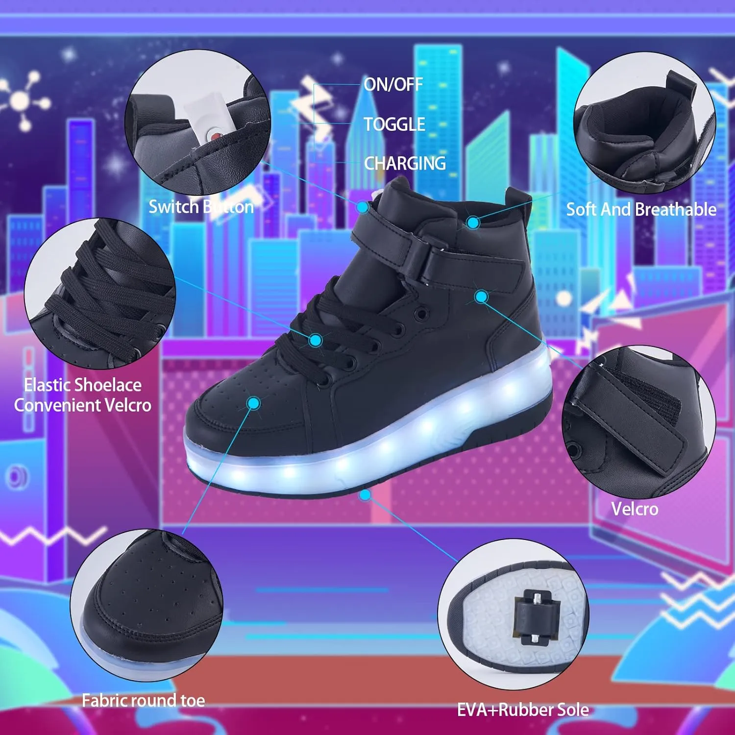Light Up Shoes LED Roller Skate Shoes Wheels Boys Girls Sneakers Outdoor Slip On Kids Sneakers for Children Kids Gift