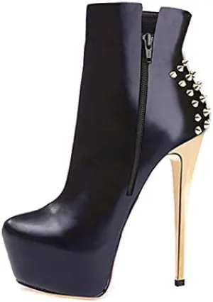 LISHAN Women's Platform 6in Stiletto Heel Black Ankle High Boots