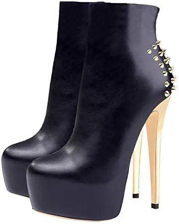 LISHAN Women's Platform 6in Stiletto Heel Black Ankle High Boots