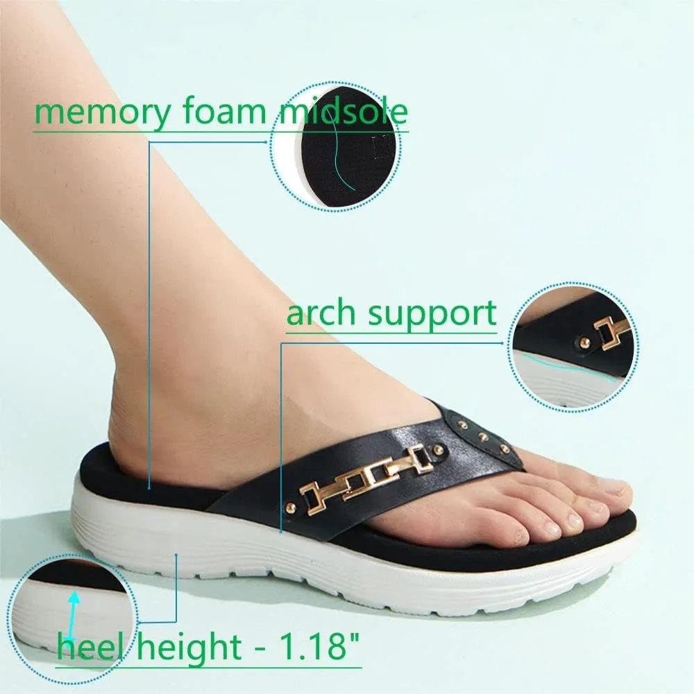 LRECHEU Wedge Flip Flops Sandals for Women, Lightweight Casual Thong Sandals Like Walking On Clouds