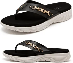 LRECHEU Wedge Flip Flops Sandals for Women, Lightweight Casual Thong Sandals Like Walking On Clouds