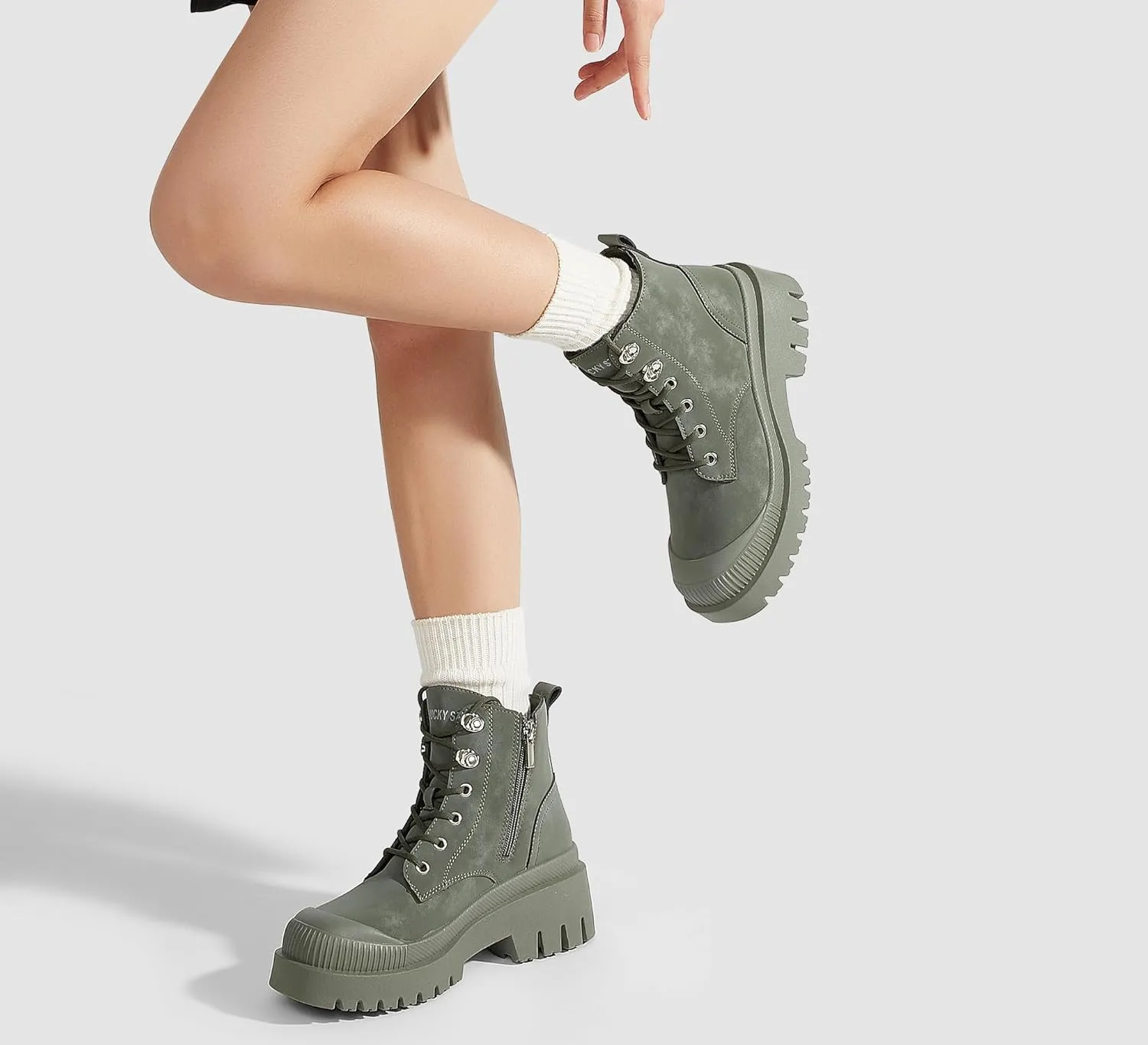 LUCKY STEP Women's Platform Ankle Boots Zipper Fashion Combat Thick Lug Sole Durable Chunky Wedge Booties Shoes