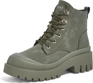 LUCKY STEP Women's Platform Ankle Boots Zipper Fashion Combat Thick Lug Sole Durable Chunky Wedge Booties Shoes