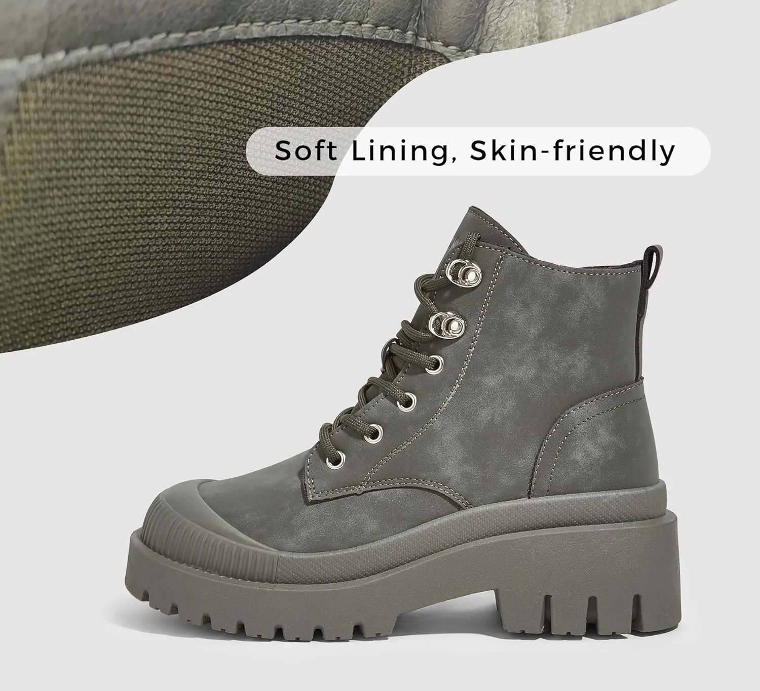 LUCKY STEP Women's Platform Ankle Boots Zipper Fashion Combat Thick Lug Sole Durable Chunky Wedge Booties Shoes