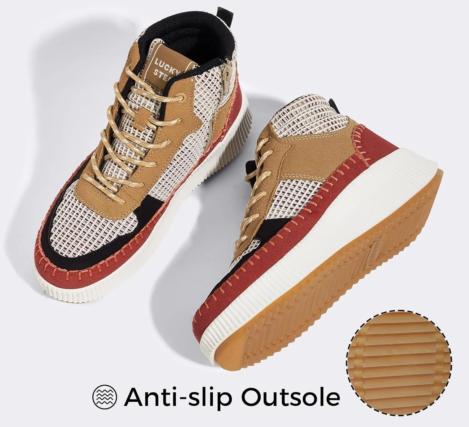 LUCKY STEP Women's Platform High Top Sneakers Fashion Zipper Woven Chunky Ankle Boots Casual Tennis Retro Braided Walking Shoes
