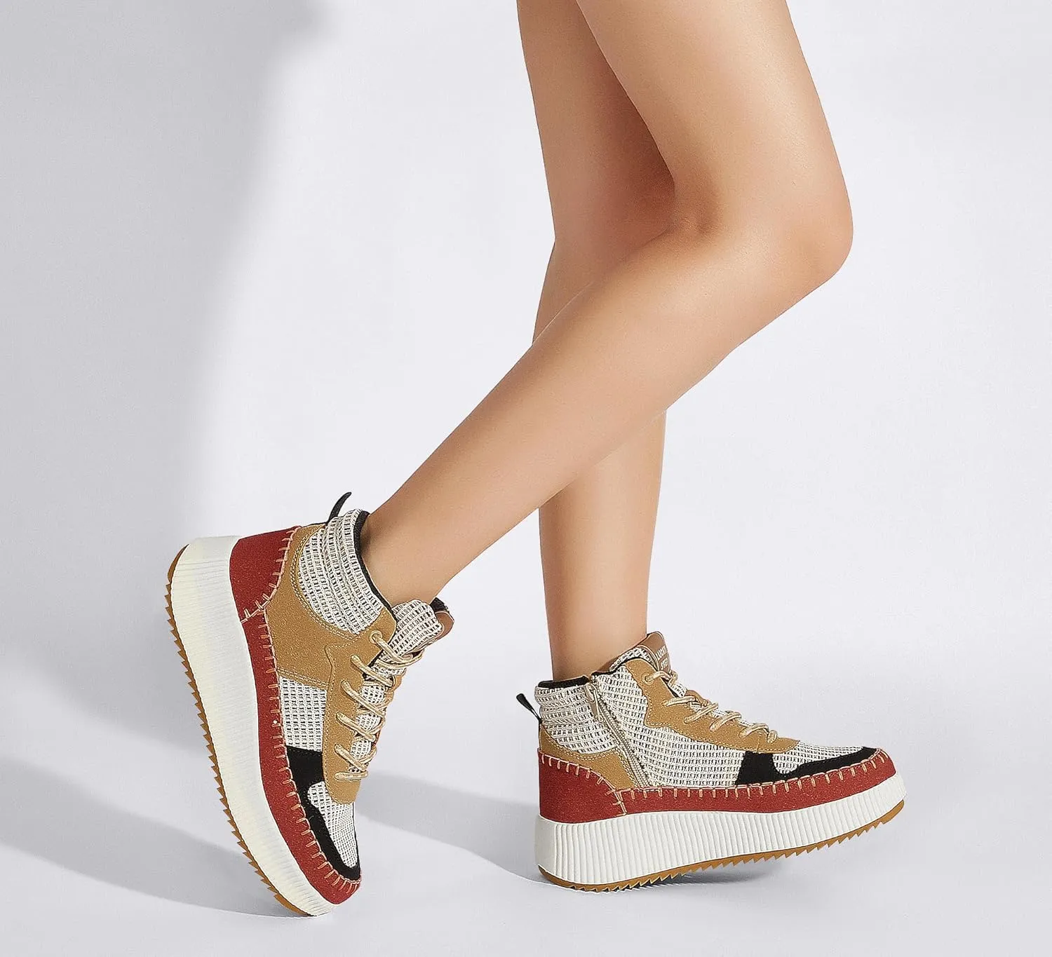 LUCKY STEP Women's Platform High Top Sneakers Fashion Zipper Woven Chunky Ankle Boots Casual Tennis Retro Braided Walking Shoes