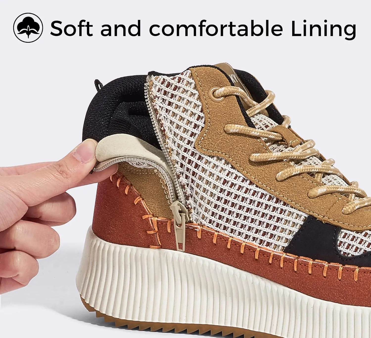 LUCKY STEP Women's Platform High Top Sneakers Fashion Zipper Woven Chunky Ankle Boots Casual Tennis Retro Braided Walking Shoes