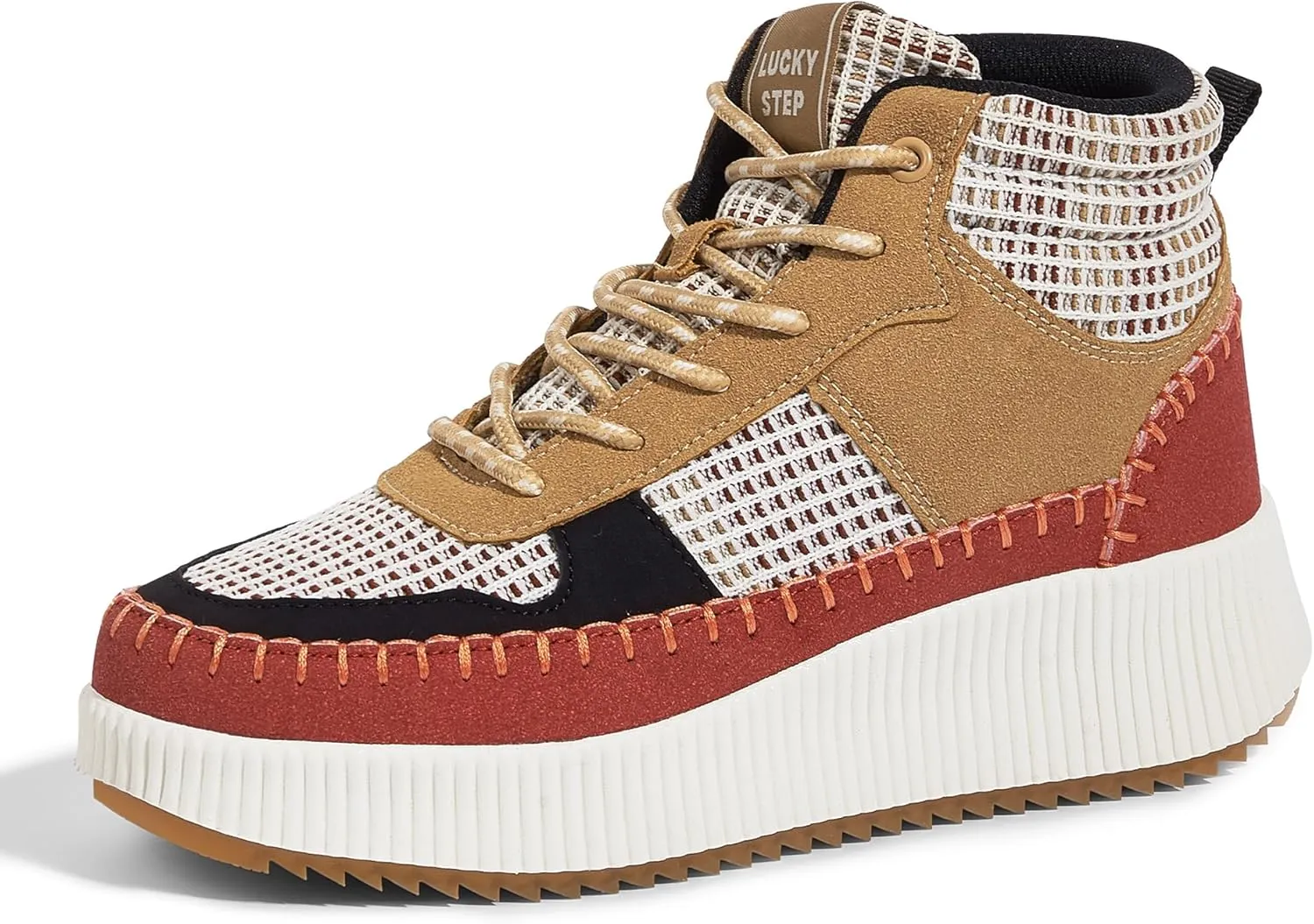 LUCKY STEP Women's Platform High Top Sneakers Fashion Zipper Woven Chunky Ankle Boots Casual Tennis Retro Braided Walking Shoes