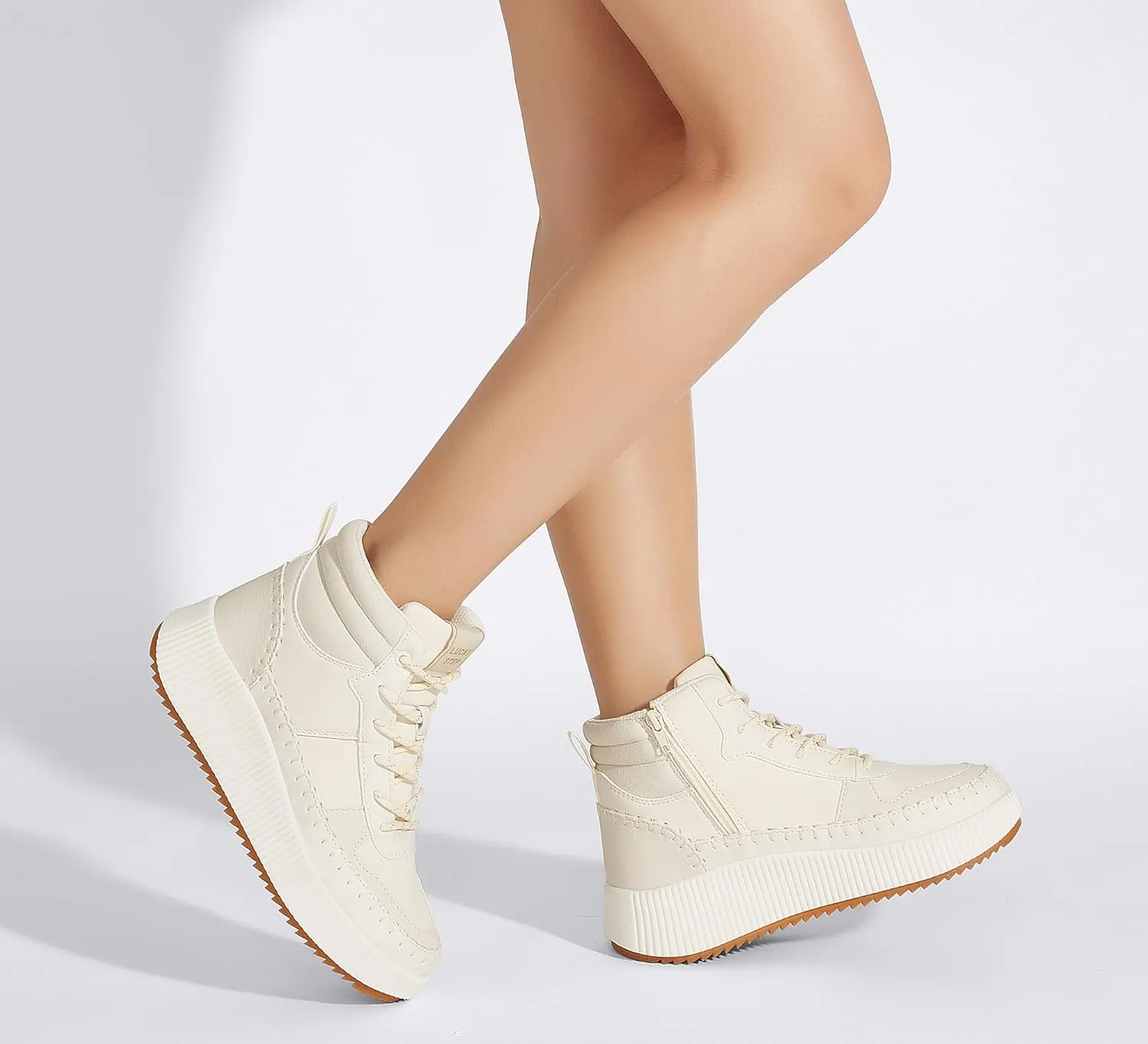 LUCKY STEP Women's Platform High Top Sneakers Fashion Zipper Woven Chunky Ankle Boots Casual Tennis Retro Braided Walking Shoes