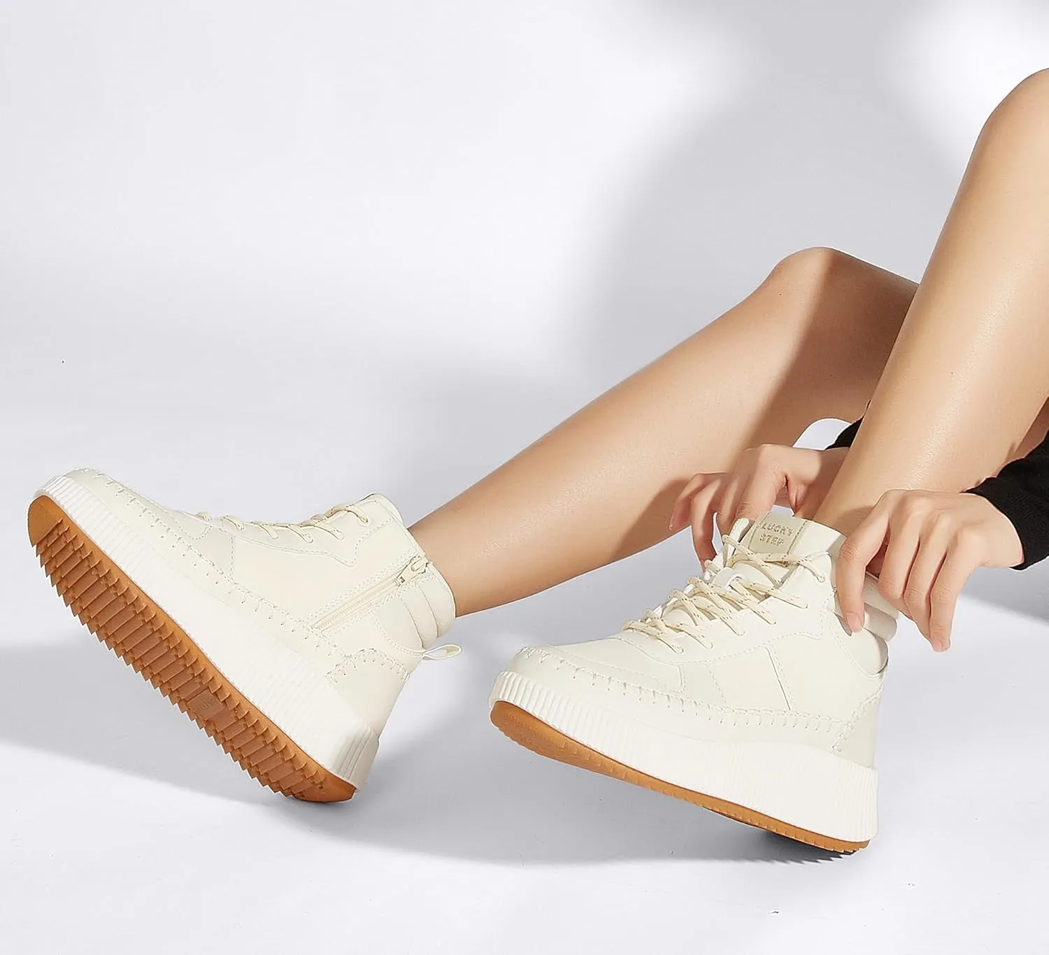 LUCKY STEP Women's Platform High Top Sneakers Fashion Zipper Woven Chunky Ankle Boots Casual Tennis Retro Braided Walking Shoes
