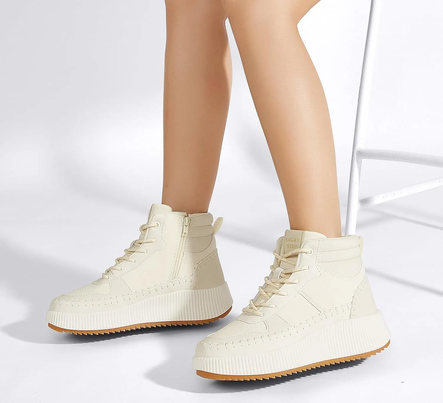 LUCKY STEP Women's Platform High Top Sneakers Fashion Zipper Woven Chunky Ankle Boots Casual Tennis Retro Braided Walking Shoes