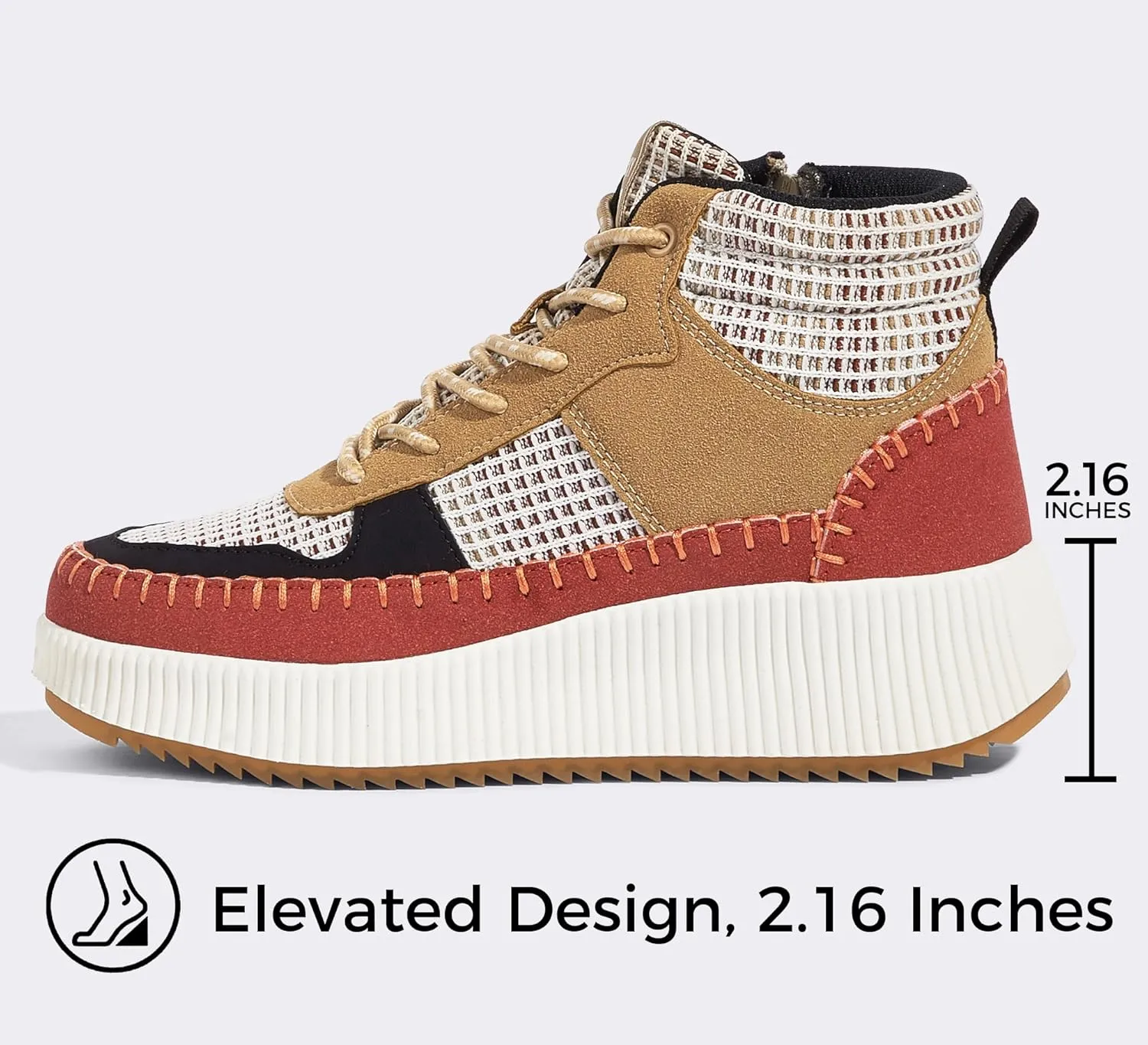 LUCKY STEP Women's Platform High Top Sneakers Fashion Zipper Woven Chunky Ankle Boots Casual Tennis Retro Braided Walking Shoes