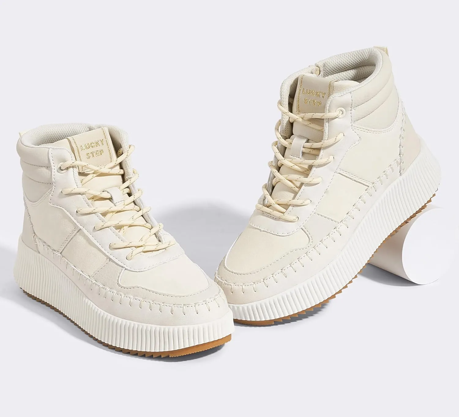 LUCKY STEP Women's Platform High Top Sneakers Fashion Zipper Woven Chunky Ankle Boots Casual Tennis Retro Braided Walking Shoes