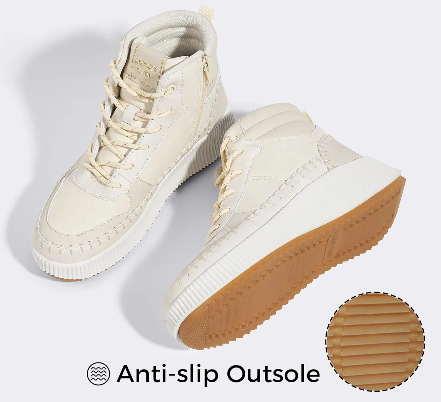 LUCKY STEP Women's Platform High Top Sneakers Fashion Zipper Woven Chunky Ankle Boots Casual Tennis Retro Braided Walking Shoes