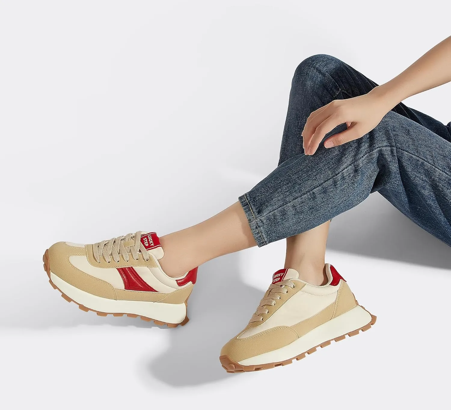 LUCKY STEP Women's Platform Retro Sneakers Classic Trainers Casual Footwear Tennis Running Chunky Lace-up Stylish Walking Shoes