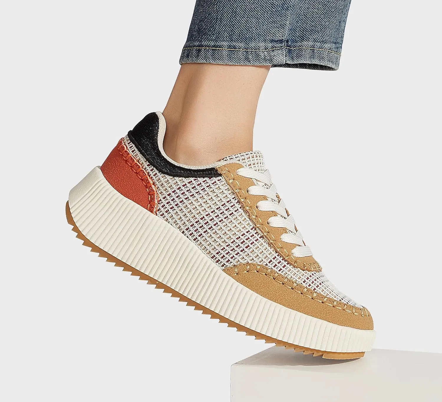 LUCKY STEP Women's Platform Sneakers Retro Braided Fashion Casual Chunky Shoes Breathable Durable Non Slip Walking Footwear
