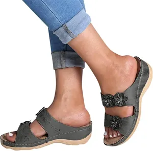 LUWAY Wedge Flip Flops Womens Wedge for Women Summer Platform Wedge Sandals Walking Thong Slippers Mules Slippers,Brass,US7.5/EU39