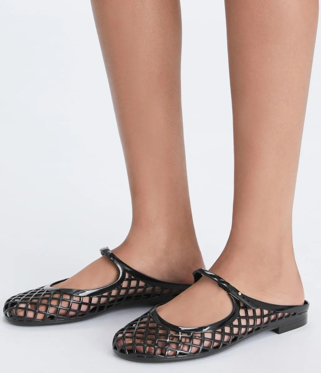 Mary Jane Jelly Mesh Hollow Flat Sandals for Women Closed Round Toe Ankle Strap Jellies Sandals Casual Summer Beach Jelly Flat Shoes