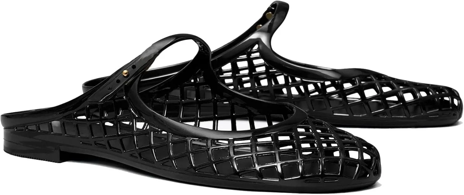 Mary Jane Jelly Mesh Hollow Flat Sandals for Women Closed Round Toe Ankle Strap Jellies Sandals Casual Summer Beach Jelly Flat Shoes