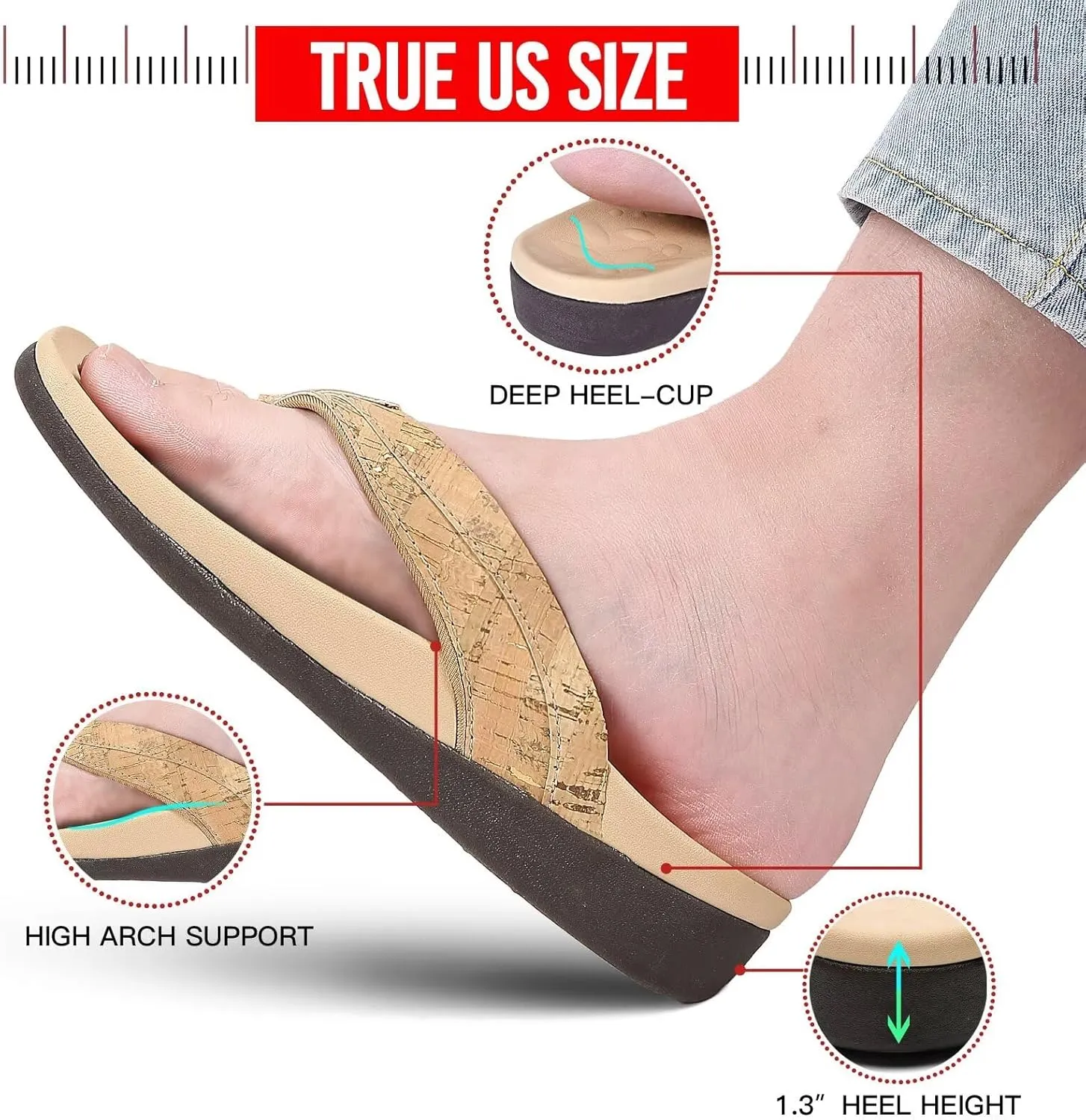 MEGNYA Comfortable Walking Flip Flops for Womens, Orthopedic Walking Sandals with Arch Support, Flat Feet Pain Relief Sandals for Beach, Summer, Pool