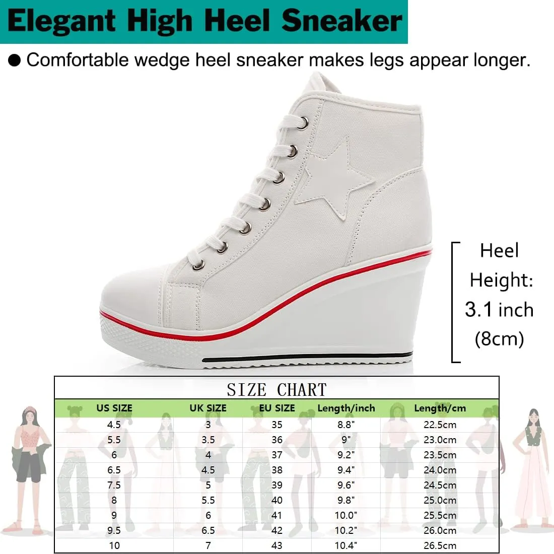 Mei MACLEOD High Heel Wedge Sneakers for Women Casual Lace Up Canvas Shoes for Ladies Platform Wedge Shoes AnkleBooties
