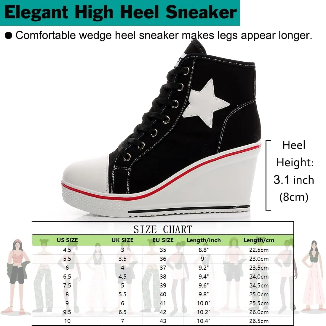 Mei MACLEOD High Heel Wedge Sneakers for Women Casual Lace Up Canvas Shoes for Ladies Platform Wedge Shoes AnkleBooties