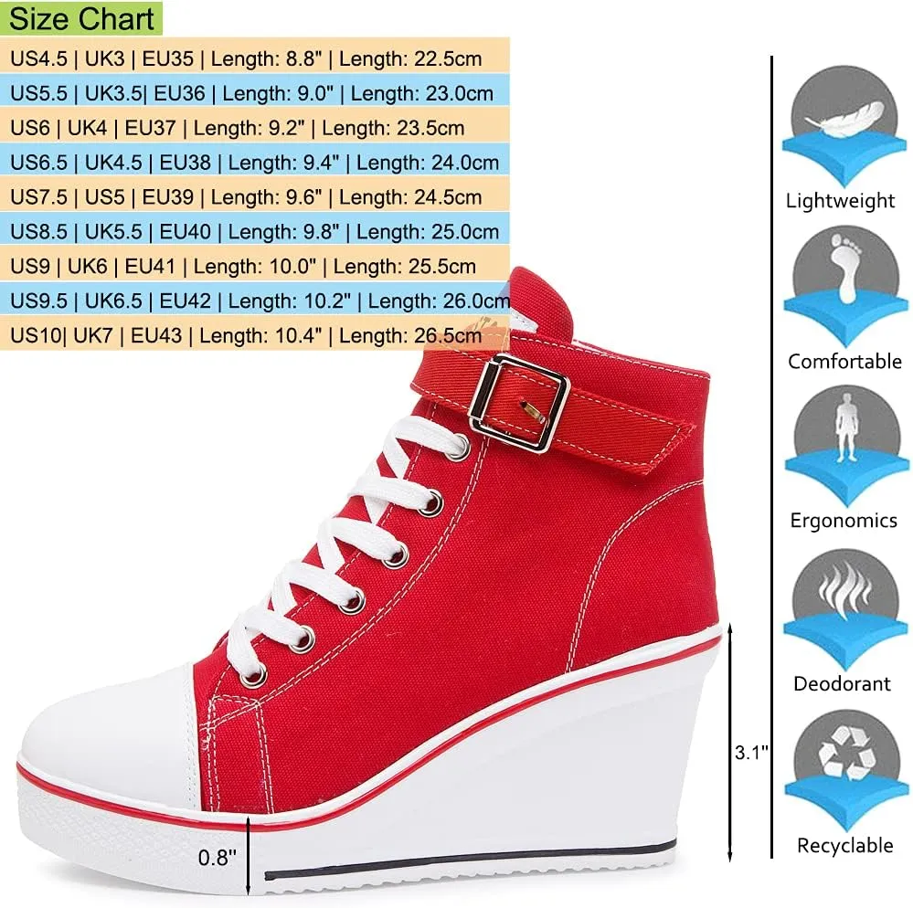 Mei MACLEOD Wedge Heel Sneaker for Women High Heel Sneaker Side Zipper/Lace Up Canvas Shoes for Ladies College Students