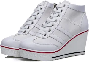 Mei MACLEOD Women Wedge Sneakers Platform Wedge High Heel Sneakers Ankle Booties Casual Canvas Shoes